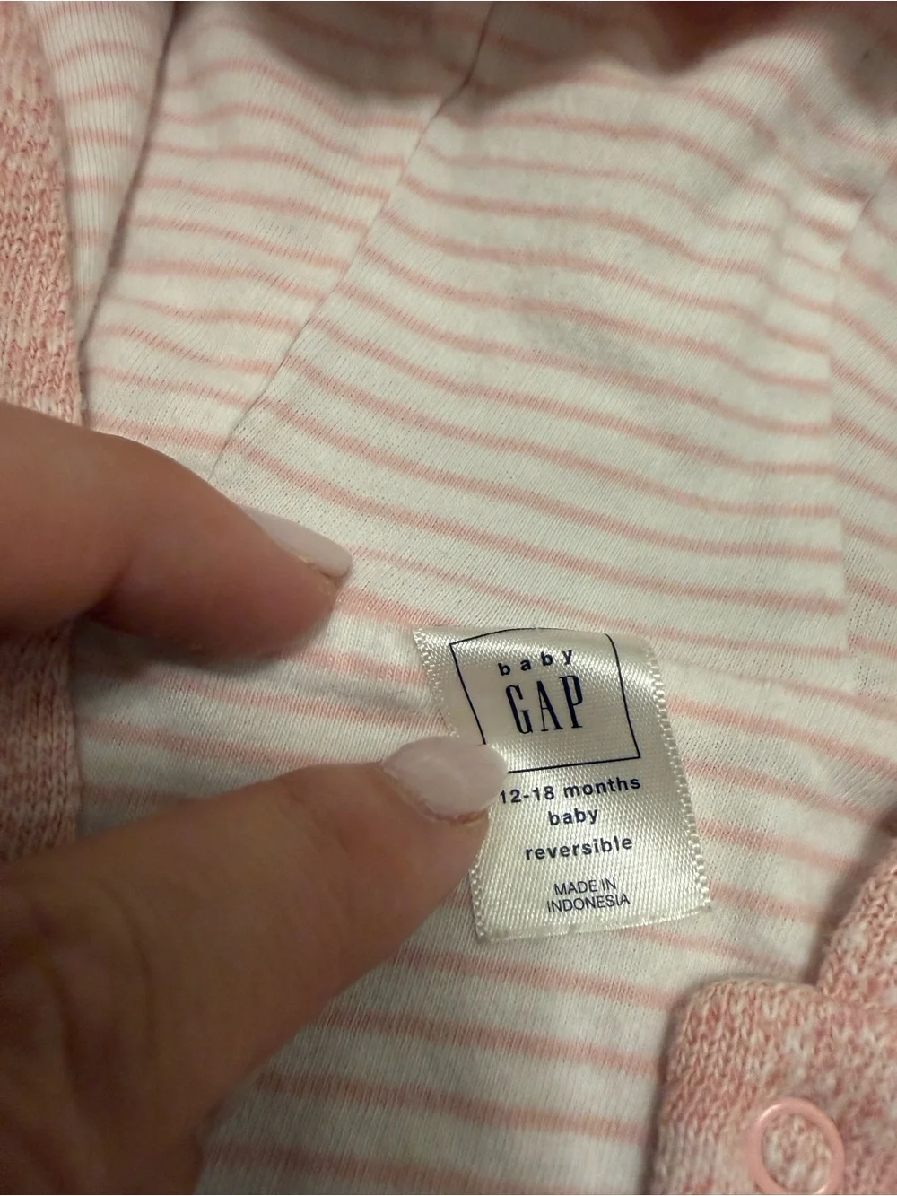Baby GAP Reversible Hooded Cardigan Sweater Pink Bear Ears 12-18 Months Snap